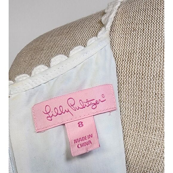 Lily Pulitzer Blue & White Pearl Lace Neck Shift Dress Size 8 - Picture 3 of 7